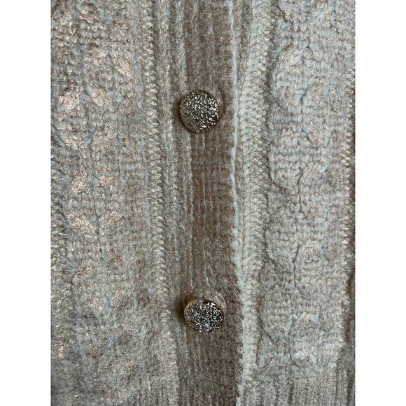 NWT Beulah Style Brielle Champagne Cable Knit Gold Metallic Cardigan Size All - Picture 6 of 14
